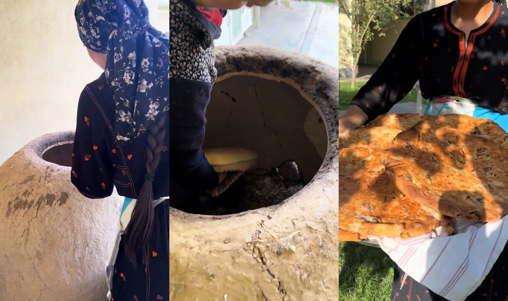 [IMAGE: fresh &ccedil;&ouml;rek flatbread being pulled from a tamdyr clay oven in Turkmenistan]
